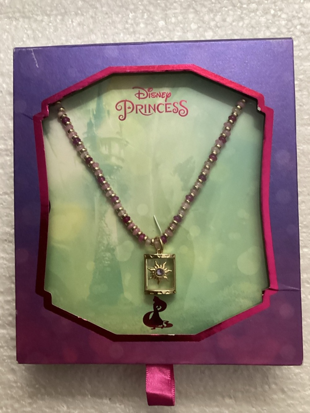 Disney Kid Princess Rapunzel Tangled Gold Tone/Purple Bead Sun Pendant Necklace - Picture 3 of 6